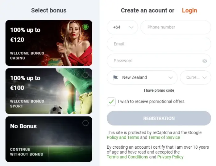 20Bet create account